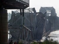 Collapsed Al-Sarafiyah Bridge in Baghdad (AFP)