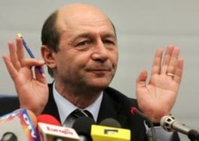 France/Romania -- Romanian President Traian Basescu during a press conference at the Council of Europe in Strasbourg, 25 Jan. 2006.