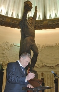 Nationalist Vladimir Zhirinovsky signs the 