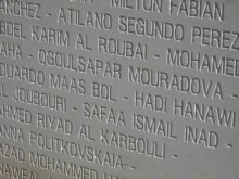 France -  Part of the Journalists Memorial in Bayeux, northwestern France with the name of RFE/RL’s correspondent Ogulsapar Muradova who died in prison in 2006, 02May2007
