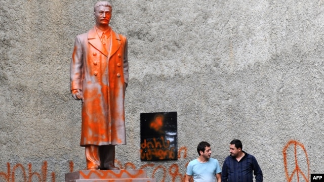 Telavi's Stalin monument has been vandalized several times since it was first unveiled on September 1.