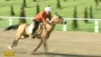 A screen grab of Berdymukhammedov during the race in Ashgabat on April 28. 