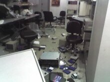 Georgia -- Imedi-TV studio after police raid, 07nov2007