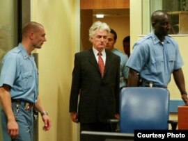 Netherlands - Radovan Karadzic, Bosnian Serb wartime leader, during his trial for genocide, in the Hague, undated.