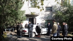 The scene in the eastern Kazakh city of Oskemen where Valery Proskuryakov was gunned down on October 13.