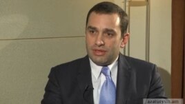 Armenia - Georgian Defense Minister Irakli Alasania is interviewed by RFE/RL's Armenian service, Yerevan, 8Mar2013.