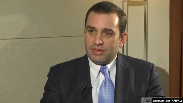 Armenia - Georgian Defense Minister Irakli Alasania is interviewed by RFE/RL's Armenian service, Yerevan, 8Mar2013.