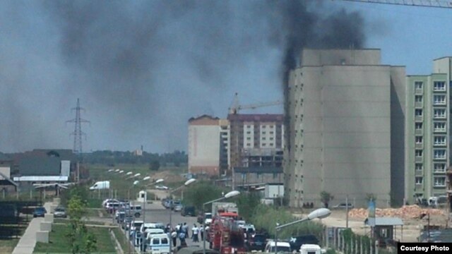 An image posted on Twitter purports to show the site of the shoot-out in Almaty on July 30.