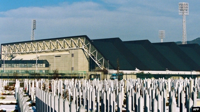 A cemetery for those who died in the siege of Sarajevo, built on a football pitch in front of the Zetra Olympic hall in Sarajevo (file photo)