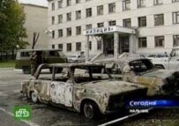 Nalchik police station after the raids (AFP)