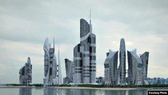 Әзербайжанның жасанды аралдар жобасы. Әлемдегі ең биік ғимарат болуы тиіс Avesta үйінің макеті.  