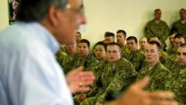 US Secretary of Defense Leon Panetta speaks with US troops during his recent visit to Kabul.