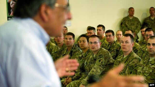 US Secretary of Defense Leon Panetta speaks with US troops during his recent visit to Kabul.