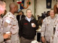 U.S. Defense Secretary Donald Rumsfeld with U.S. troops in Mosul in 2004 (epa)