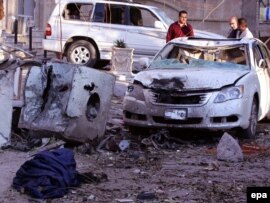 The site of today's suicide car bomb attack in Baghdad.