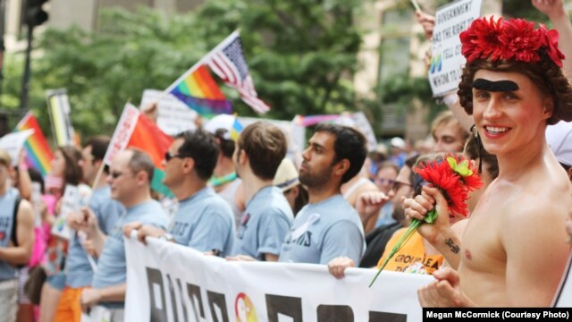 A group of about 70 Russian-speaking Americans took to the streets on June 24 during New York's Gay Pride Parade.