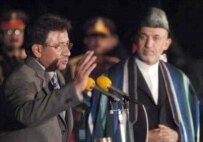 Presidents Musharraf (left) and Karzai in Kabul on September 6 (AFP)