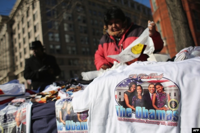 A vendor sells inauguration paraphernalia near the U.S. Capitol in Washington, D.C.