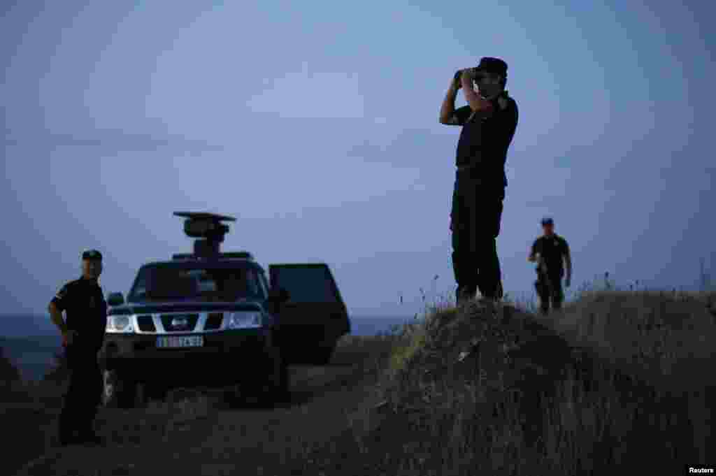 Serbian border police patrol near Presevo. The majority of illegal migrants enter Serbia via its southern border with Macedonia. 