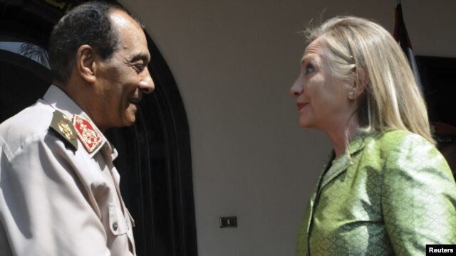 Egypt's military chief, Field Marshal Hussein Tantawi (left), meets with U.S. Secretary of State Hillary Clinton in Cairo on July 15.