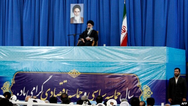 Iran's Supreme Leader Ayatollah Ali Khamenei addresses thousands of Iranians in the the holy city of Mashhad on March 21.