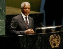 Kofi Annan addressing the small-arms conference on June 26 (epa)