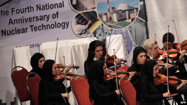 Members of the Iranian National Orchestra perform in Tehran in a 2010 ceremony marking National Nuclear Day.