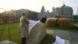 RFE/RL President Steve Korn unveils the Hagibor memorial with Dr. Lindsay Kaplan.