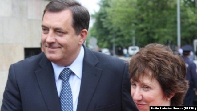 Republika Srpska President Milorad Dodik (left) with EU foreign policy chief, Catherine Ashton, in May. 