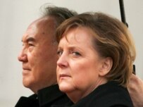 German Chancellor Angela Merkel with Kazakh President Nazarbaev in Berlin on January 30 (epa)