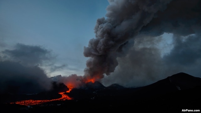 An AirPano.com image of the Plosky Tolbachik volcano eruption in Russia's Far East.