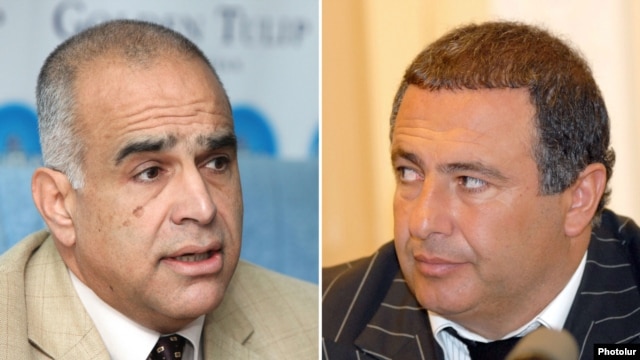 Armenia - Raffi Hovannisian (L), leader of Zharangutyun (Heritage) Party, and Gagik Tsarukian, leader of Prosperous Armenia Party.