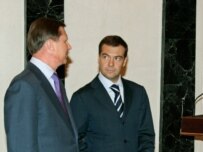 Medvedev (right) with Sergei Ivanov in July 2006 (TASS)