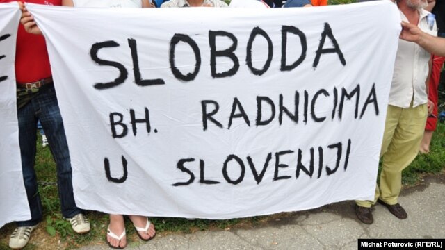 Jedan od protesta bh. radnika iz Slovenije - iz arhive
