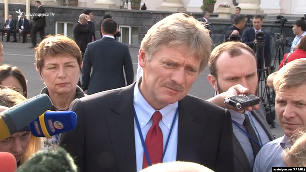 Dmitry Peskov, the Kremlin's spokesman, talks to journalists