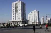 Shiny new residential buildings in Ashgabat (AFP)