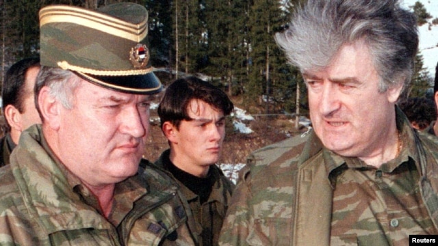 Former Bosnian Serb leader Radovan Karadzic (right) and his wartime commander Ratko Mladic