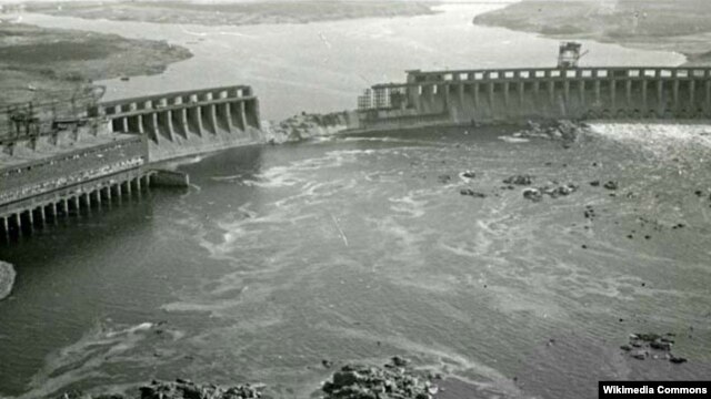 The dam in the southern Ukrainian city of  Zaporizhzhya is shown after being blown up by Stalin's secret police in 1941. From 20,000 to 100,000 people died in the ensuing flood.
