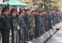Kyrgyz police providing security at a demonstration in March 2005 (RFE/RL)