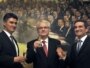 Hrvatski predsjednik Ivo Josipović, premijer Zoran Milanović i predsjednik Sabora Zoran Šprem nakon objavljivanja rezultata referenduma u Hrvatskoj, siječanj 2012.