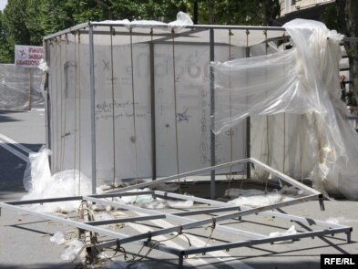 Protesters have set up the empty cells around central Tbilisi.