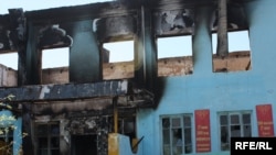 An Uzbek school that was burned during the unrest in Osh