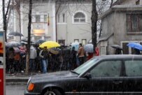 Moldovans in line at the Romanian Embassy in Chisinau in January (epa)