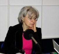 Anna Politkovskaya in April at RFE/RL (RFE/RL)