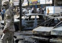 The aftermath of one of the car-bomb attacks in Baghdad today (epa)