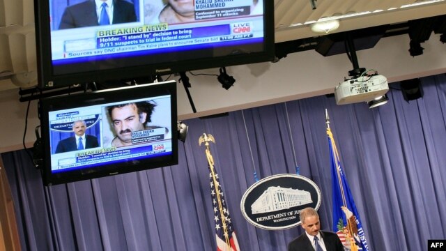 U.S. Attorney General Eric Holder speaks during a news conference in April 2011 announcing that accused 9/11 mastermind Khalid Sheikh Mohammad will be tried before a military commission.