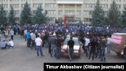 A scene from Karakol this week, when protesters allegedly tried to take a government official hostage.