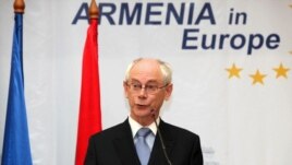 Armenia - European Union President Herman Van Rompuy addresses a civic forum in Yerevan, 4Jul2012.
