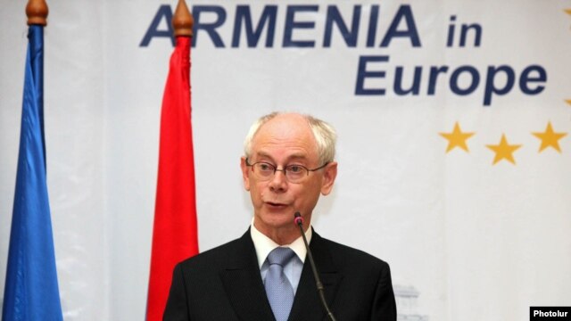 Armenia - European Union President Herman Van Rompuy addresses a civic forum in Yerevan, 4Jul2012.
