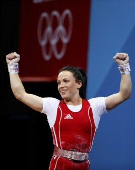 Moldova's Cristina Iovu won bronze in the women's 53-kilogram weightlifting group.